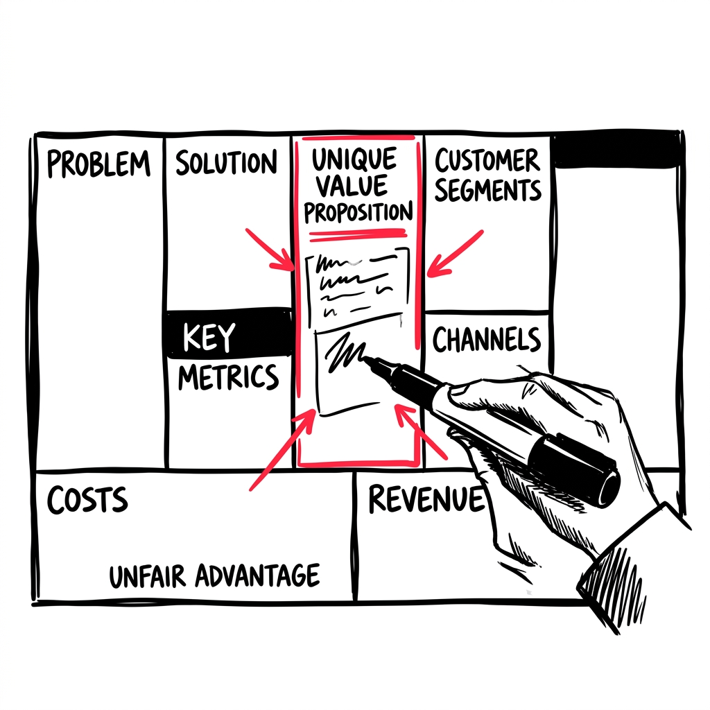 A one-page Lean Canvas with its nine blocks