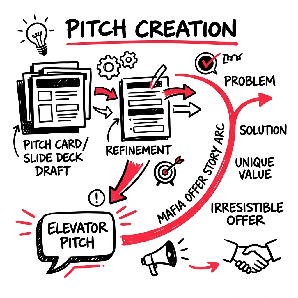 A pitch deck and mafia-offer story being drafted and refined