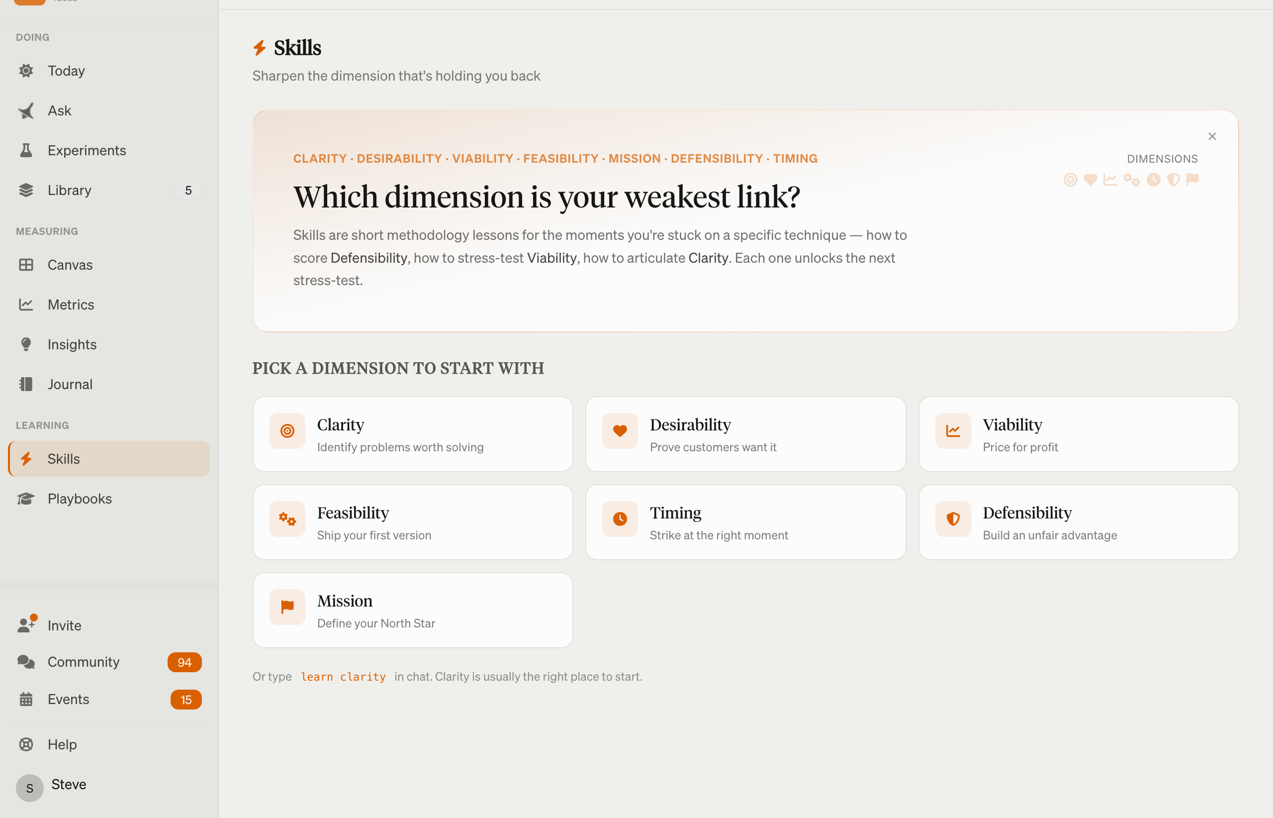The Skills learning hub with the seven dimension cards